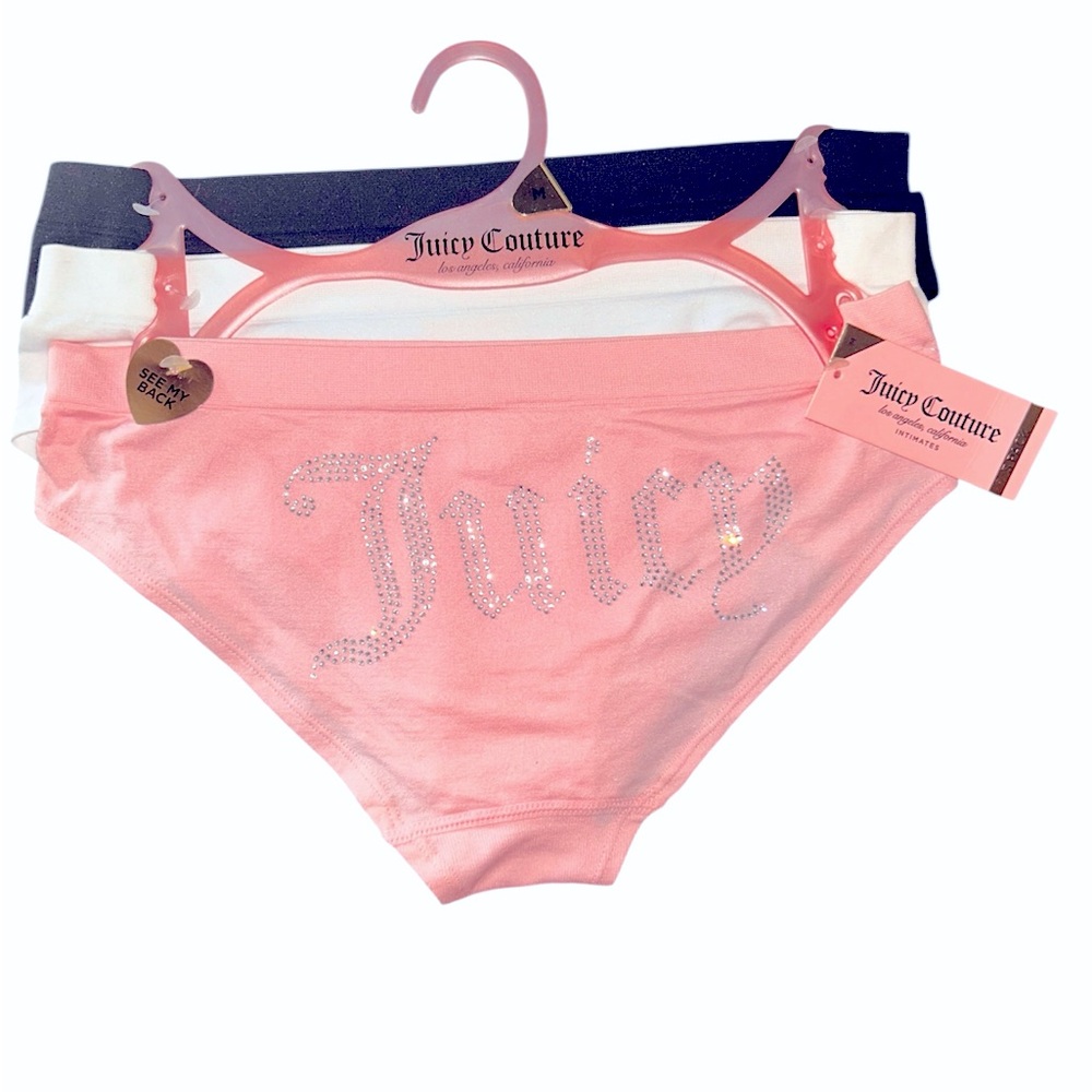 Juicy Couture Pantie Set  - Pink, White, and Black Trio with Rhinestone Logo